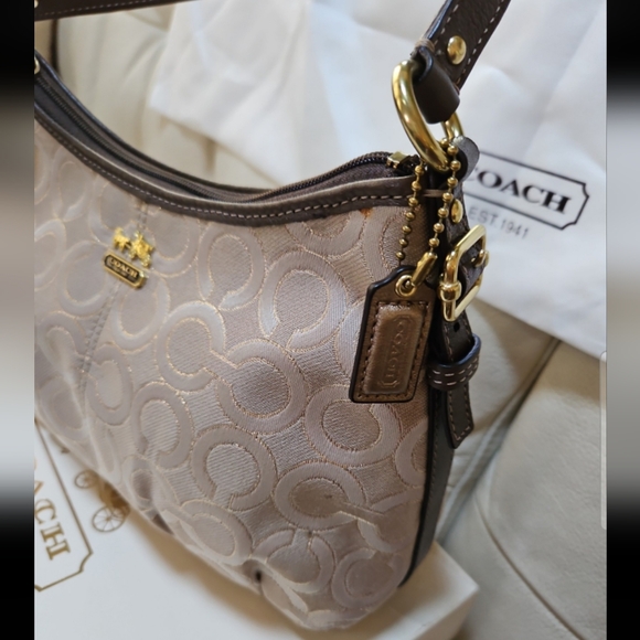 Y2K Coach Metallic Beige and Dark Brown Shoulder Bag - Picture 2 of 5